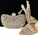 Women Silver Shoes and Bag Set Rhinestone Handbag Italian Design Wedding