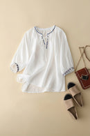Ladies Casual Cotton And Linen Embroidery Comfortable Loose T-Shirts
