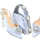 Shinning Crystal Mid Heel Gold Newest Shoes and Bag Set