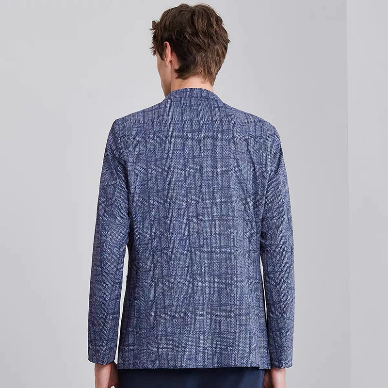 High-End Lightweight Knitted Casual Men Summer Thin Suit round Hemline Long