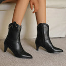 Brogue Design Women Shoes Brown White Pointed Toe Mature Ladies Pumps Retro Ankle Boots