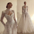 Gorgeous Lace Detachable Jacket Wedding Dress  Cathedral Train Basque waistline Wedding Gowns