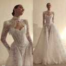 Gorgeous Lace Detachable Jacket Wedding Dress  Cathedral Train Basque waistline Wedding Gowns