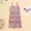 Toddler Baby Girls Sundress Kid Sleeveless Tassel Sling Dress Fringed Zip Up Dress Princess