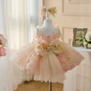 Flower Girl Dresses with Hairband Pearls for Baby Kids Wedding 1st Birthday Pageant Party
