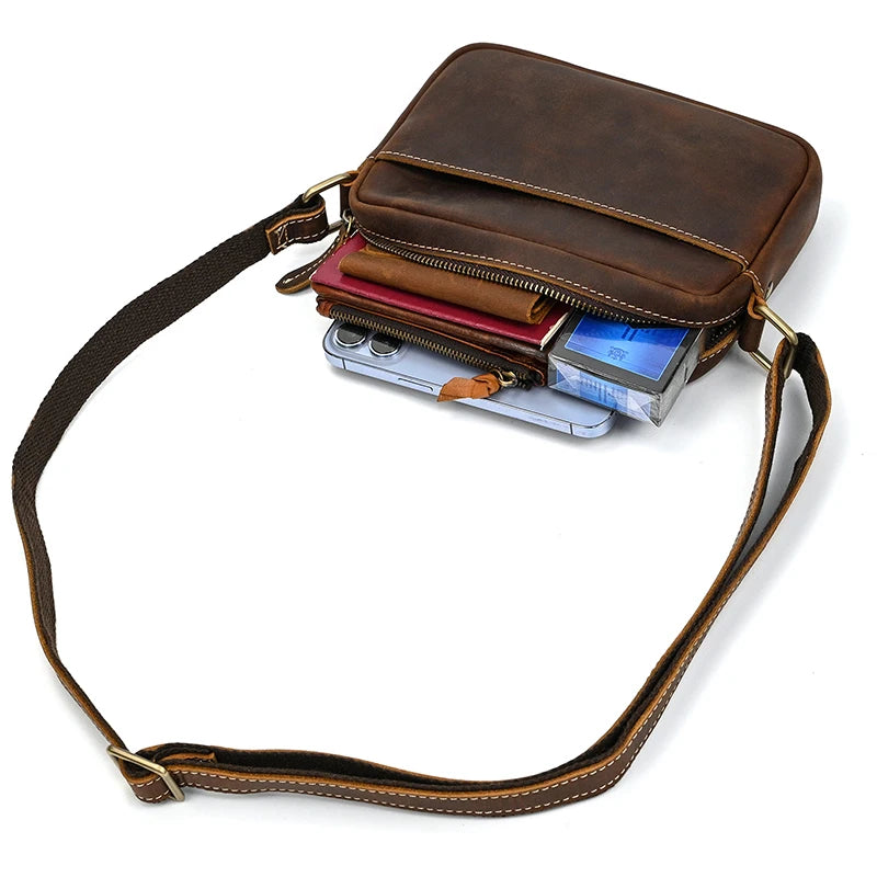 Genuine Leather Men Shoulder Bag Vintage Messenger Bag Mini Crossbody Bag