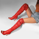 Women Peep Toe Black Matte Over The Knee Boots Concise Stiletto High Heel Zipper Boots