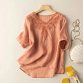 Summer Women Flower Embroidery  Cotton T-shirt Simple Basic Pullover Tops Female