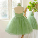 Flower Girl Dress Knee Length Halter Glitter Tulle Sequin Wedding Birthday Party Gown