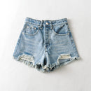 Denim Shorts Women Tassel Raw Edge Distress Jean Shorts Casual High Waist Pocket Shorts