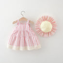 Summer Baby Girl Dress Cute Vertical Striped Children'S Clothes For Birthday Parties Hat(9 Months -3 Years Old)