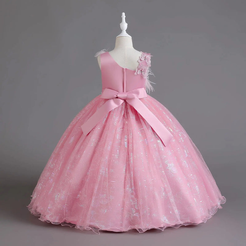 Lace Girls Princess Party Long Dress Kids Wedding Birthday Formal Evening Prom Dresses Children Carnival