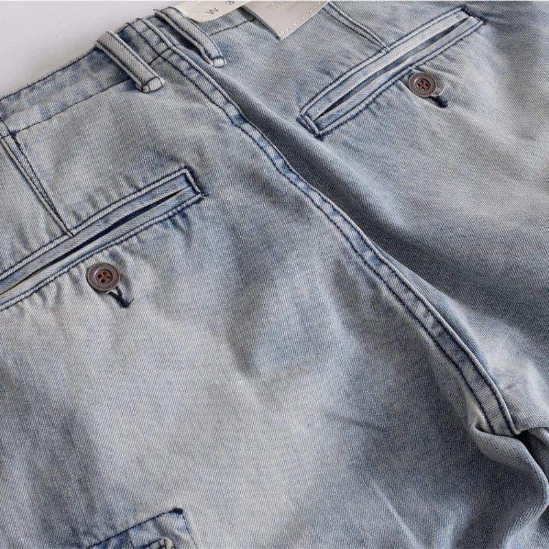 Summer cotton denim shorts men's washed casual