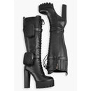 Women  Platform Black Matte Side Zip Front Lace-Up Knee High Boots Big Size Lady midClassic Long Winter Boots