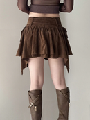 Preppy Velvet Solid Skirt Casual Slim Low-Waisted Mini Skirts Women Summer