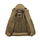 Brown jacket with a hood on a white background, featuring the Obroi brand.