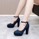 Shoes Woman Pumps Elegant Ankle Straps Black Blue Flock Women's Heels Shoes