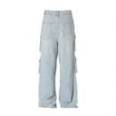 Cargo Jeans Mens High Street Loose Straight Spliced Denim Wide Leg Denim Pants Men