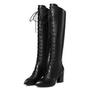 Women's Leather Knee High Boots With Thick Heels Warm Fleece Lining Casual Shoes