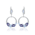 Sky Blue Statement Dangle Earrings in 925 Sterling Silver Handmade Circle Earrings Gift For Her