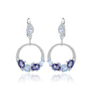 Sky Blue Statement Dangle Earrings in 925 Sterling Silver Handmade Circle Earrings Gift For Her