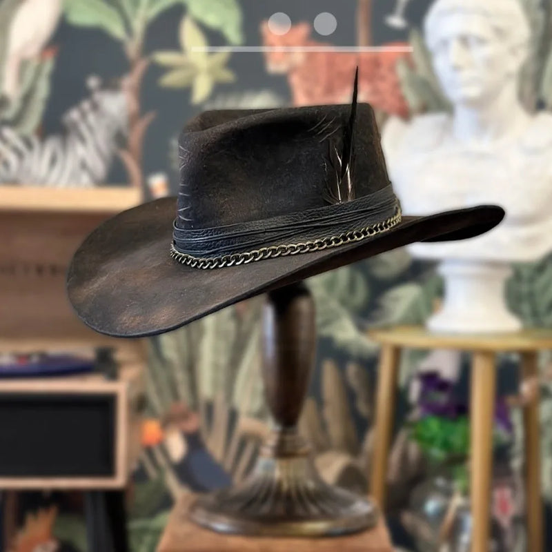 Wool Distressed Men's Jazz Top Hat Curling  Autumn And Winter Hat