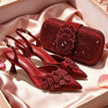 Elegant Italian Women's Wedding Shoe and Bag Set - Pointed Toe Pumps with Rhinestones - Perfect for Parties