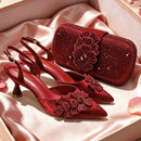 Elegant Italian Women's Wedding Shoe and Bag Set - Pointed Toe Pumps with Rhinestones - Perfect for Parties