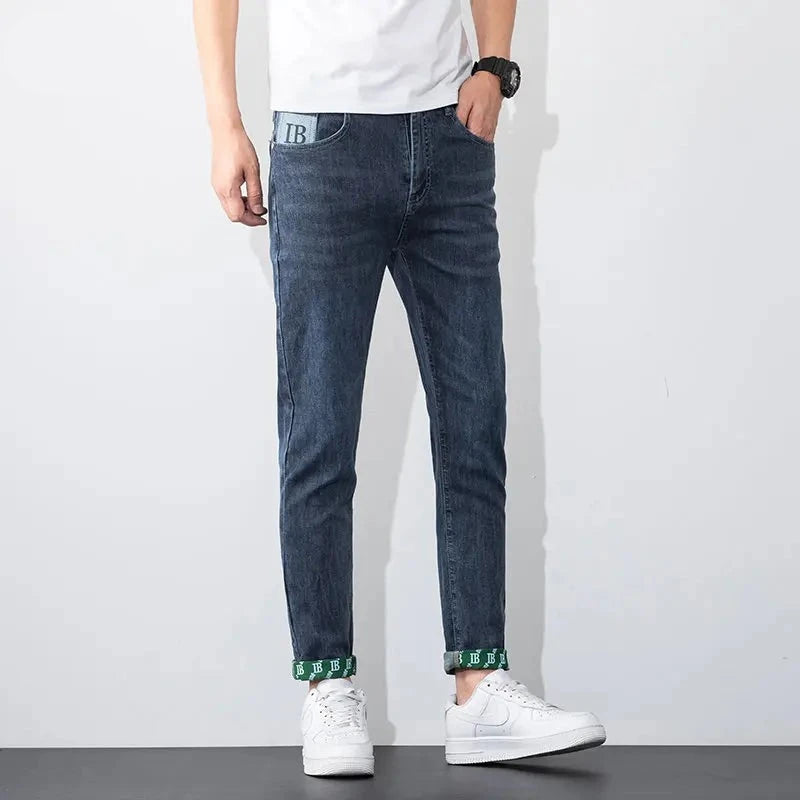 Summer Spring Men's Jeans Trousers Straight Elastic Cotton Business Classic Style Denim Man Pants