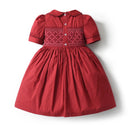 Embroidered Dress Newborn Ruffled Collar Children Smocked Dresses with Button Baby Girls Clothes Kids