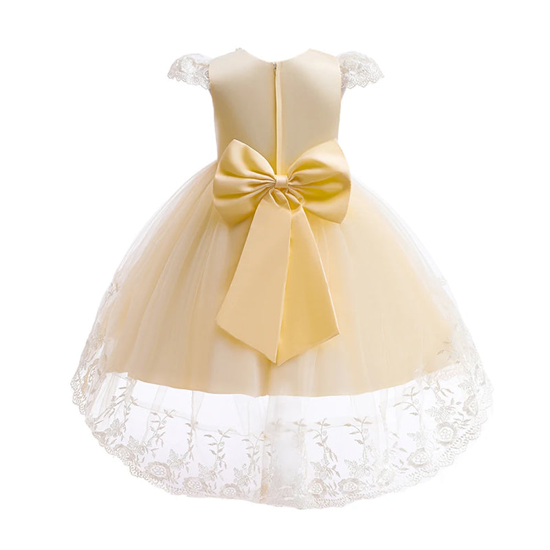 Trailing Formal Bridesmaid Dresses For Girl Children Costume Lace Beaded Girls Princess Party Dress Kids Birthday Wedding Gown