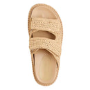 Women Flat Sandals with Raffia Woven Upper Velcro Strap and Soft Summer Casual Footwear