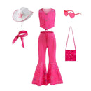 Girls Barbie Cosplay Costume Party Bow Pink Plaid Dress Clothing Set