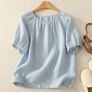 Women Cotton Linen Shirts Blouses Basic Solid Summer Top Elegant Ladies Casual Loose T-shirts