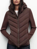 Autumn Winter Women's Elegant Patchwork Hooded Air Cotton Jackets Lady Slim Fit Parkas Coats