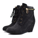 Autumn Ankle Boots Women Wedges High Heels Round Toe Cross Tied Platform Boots