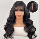 Middle Part Lace Wig With Bangs Body Wave Human Hair Bob Wig Natural Look Luxurious