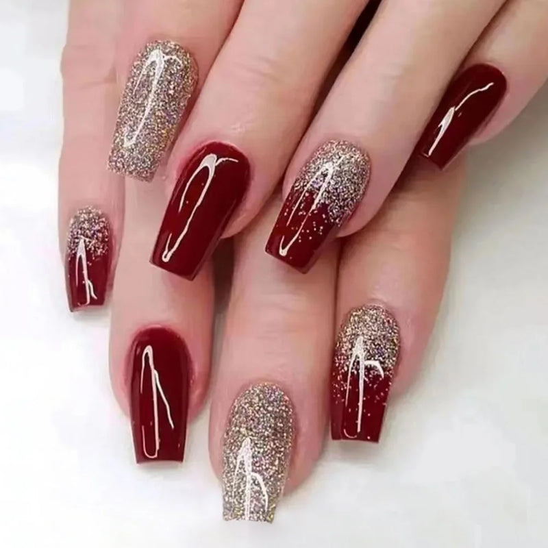 Nail Simple Love Design Mid-length Ballet Wearable Lines Square Press on Nails Art