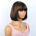 Short Straight Hair Bob Wigs Human Hair Wig With Bangs for Women Brown Honey Bob Wig