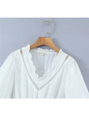 Spring Summer Dress Women Casual High Waist Short Embroidery Lace Stitching Layered Ruffled Mini Dress