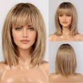 Ombre Golden Brown Human Hairs for Women Natural Daily Straight 12inch Short Human Hair Wigs