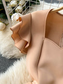 Women Elegant Ruffles Dress Summer Short Sleeve A Line Vintage Dresses Ladies Casual Solid Party Dress