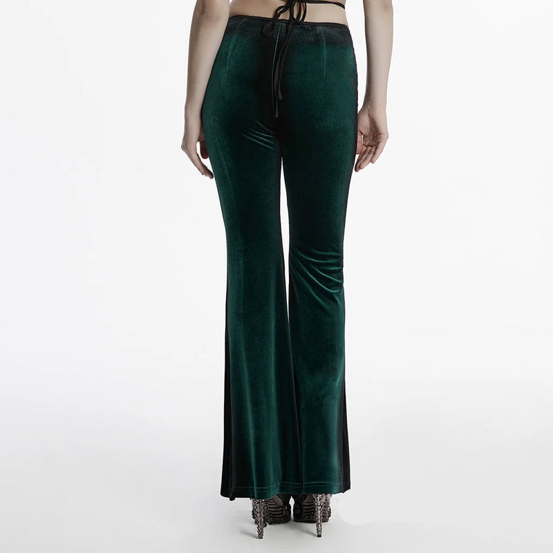 Women Gothic Gradient Slim fit Flared Pants Front Crotch Pleat Design Trousers