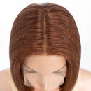 Brown lace wig on a mannequin head with a white background, Obroi