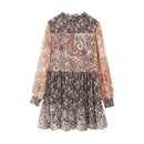 Autumn Women Patchwork Short Dress Vintage Long Sleeve Round Neck Female Casual Dresses