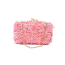 Pink floral handbag with a gold chain on a white background, Obroi