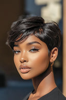 Woman with stylish short hair against a blurred background, Obroi