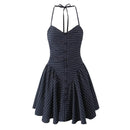 Obroi Navy striped dress with thin straps on a white background