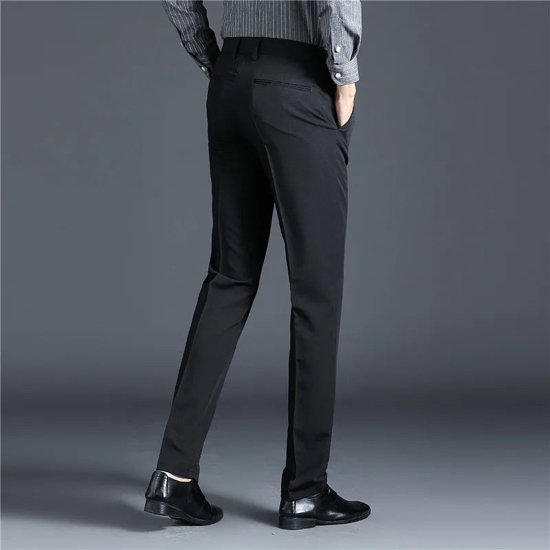 Pants Men Straight Smart Casual Dress Pants Mens Elastic Formal Suit Trousers