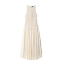 Women Dress Summer White Pleated Sleeveless Dress Casual Elegant